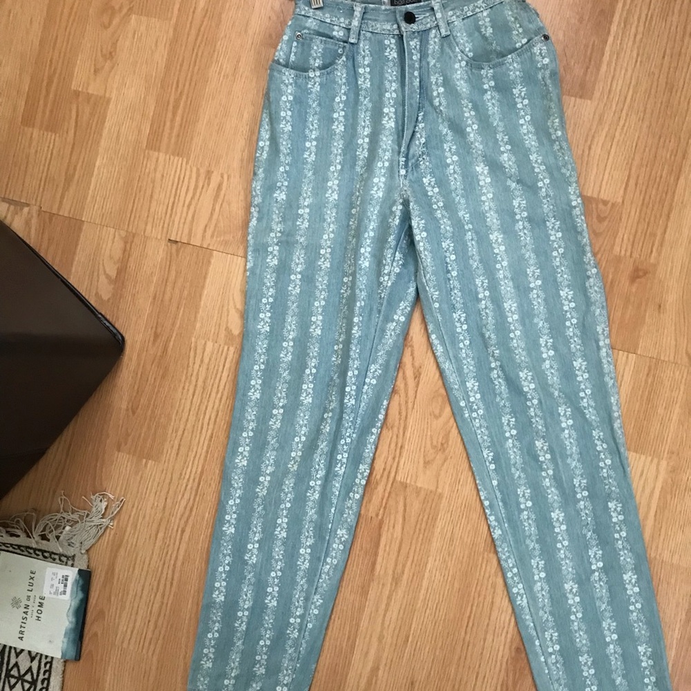 Striped flower print skinny jeans